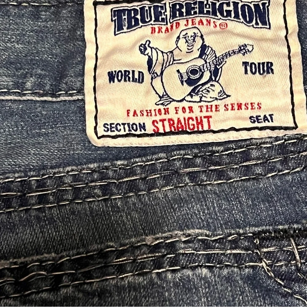 Vintage Y2K True Religion Jeans Men’s Straight Embroidered Logo Blue 36 X 32